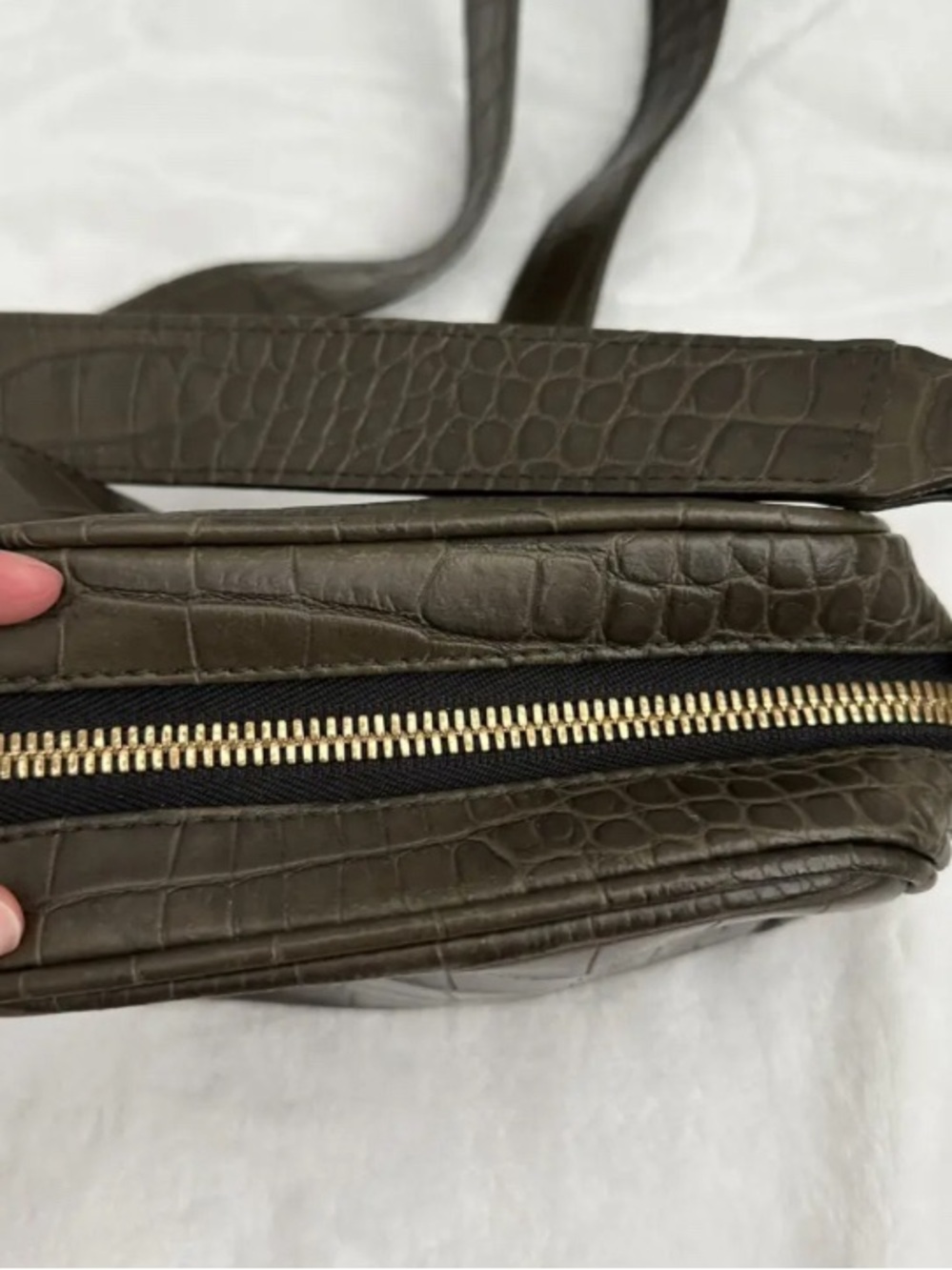 DeMellier Croc-Embossed Dark Green Leather Crossbody - Picture 2 of 7